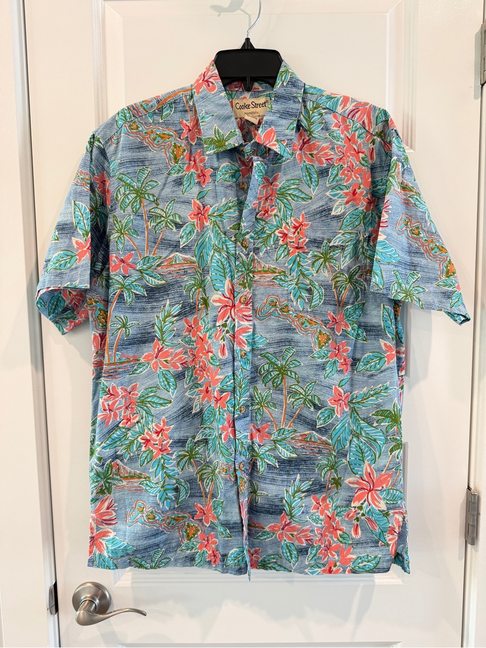 Cooke Street Blue & Pink Palm Tree Floral Print Casual Hawaiian Beach Shirt Sz M
